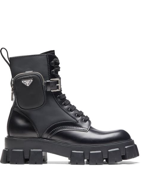 prada brown lace up boot men|Prada ankle pouch combat boots.